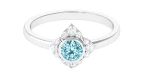 0.50 CT Bezel Set Aquamarine Flower Engagement Ring with Diamond