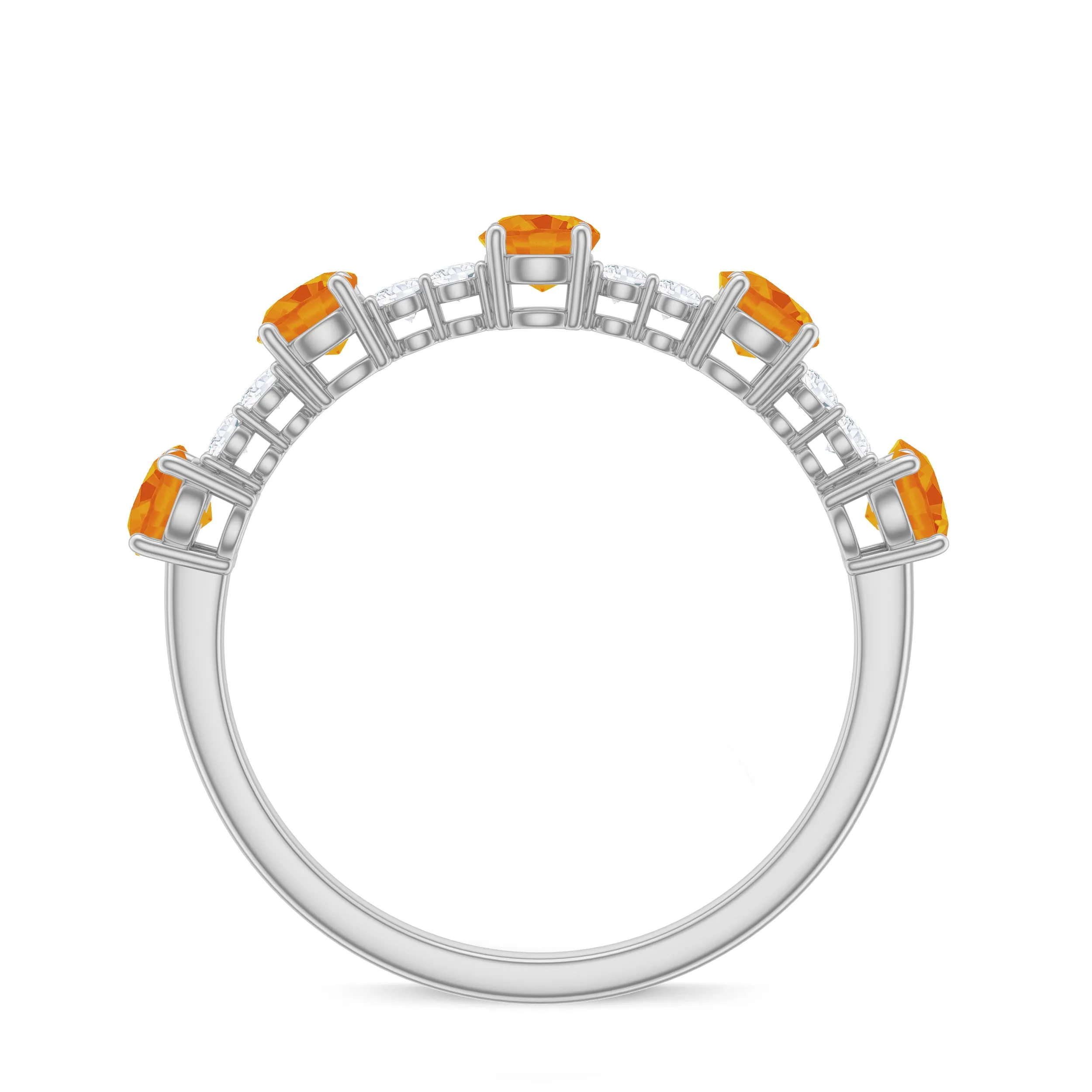 0.75 CT Orange Sapphire and Diamond Semi Eternity Gold Ring