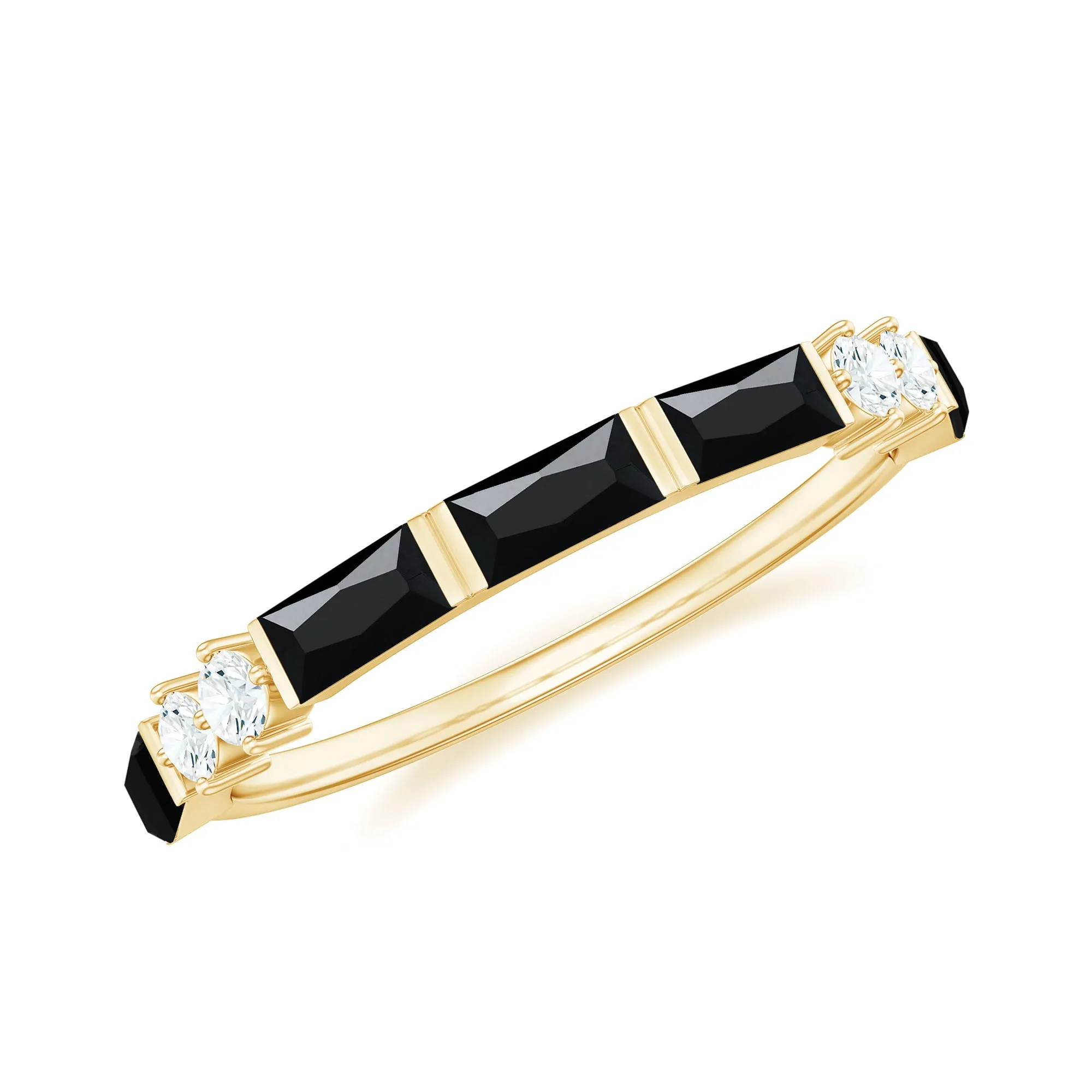 1 CT Baguette Cut Created Black Diamond Half Eternity Ring with Diamond