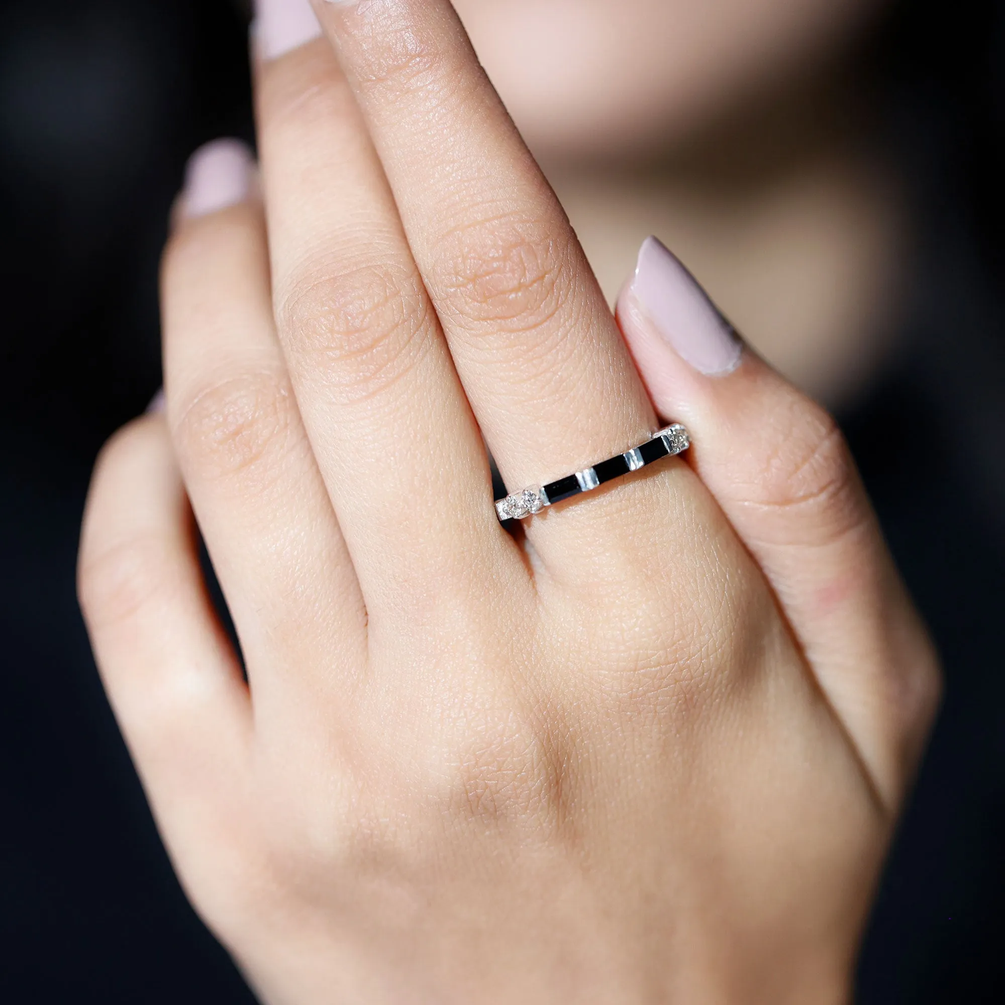 1 CT Baguette Cut Created Black Diamond Half Eternity Ring with Diamond