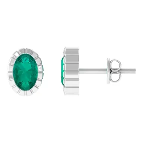 1 CT Oval Emerald Solitaire Stud Earrings in Bezel Setting