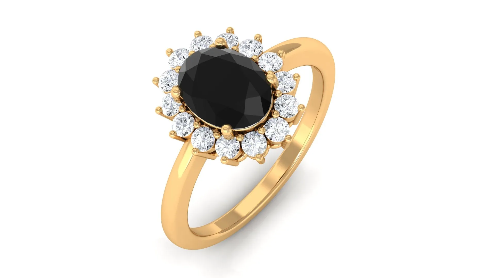 1 CT Princess Diana Inspired Oval Shape Black Spinel Engagement Ring Diamond Halo