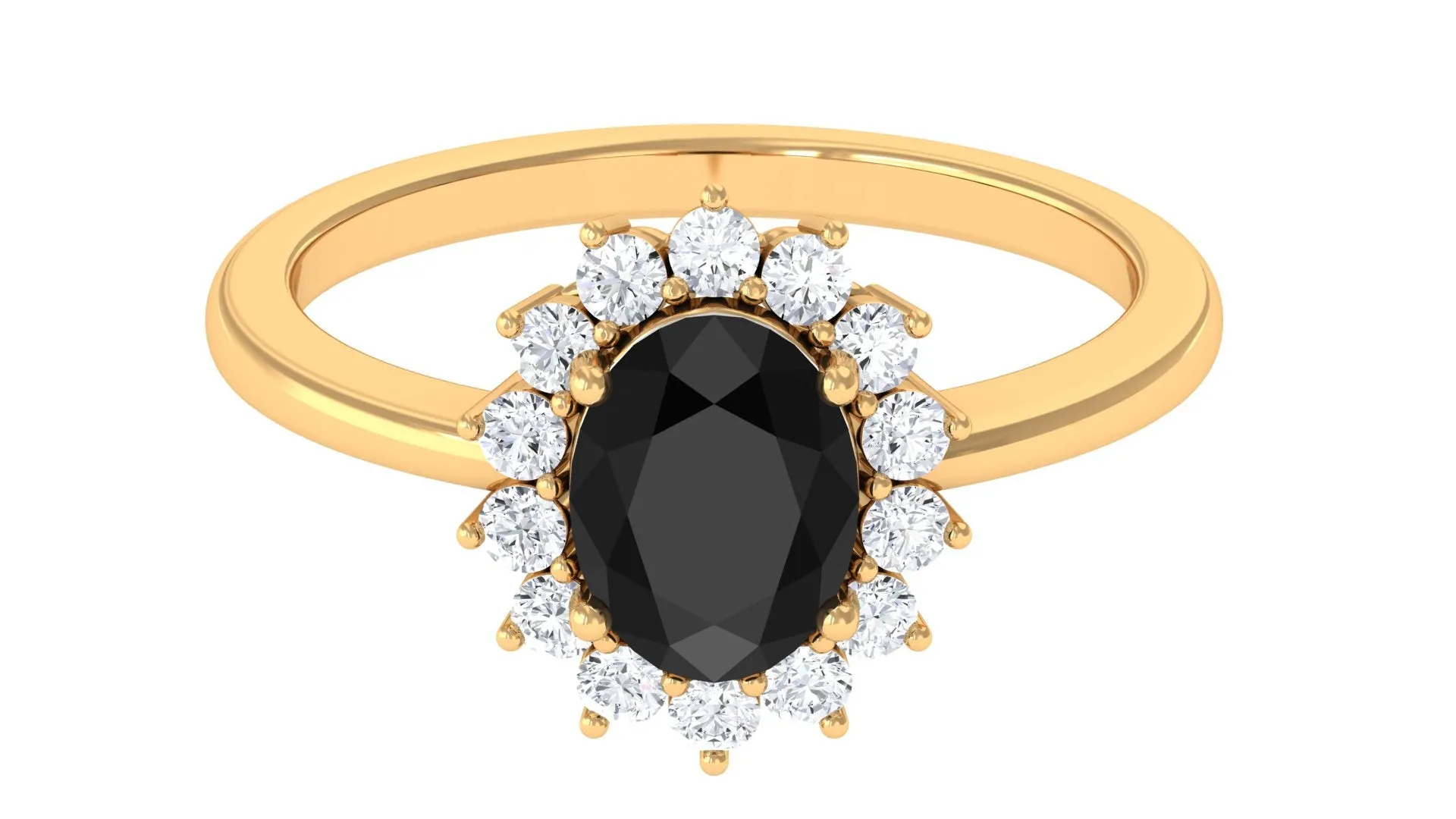 1 CT Princess Diana Inspired Oval Shape Black Spinel Engagement Ring Diamond Halo