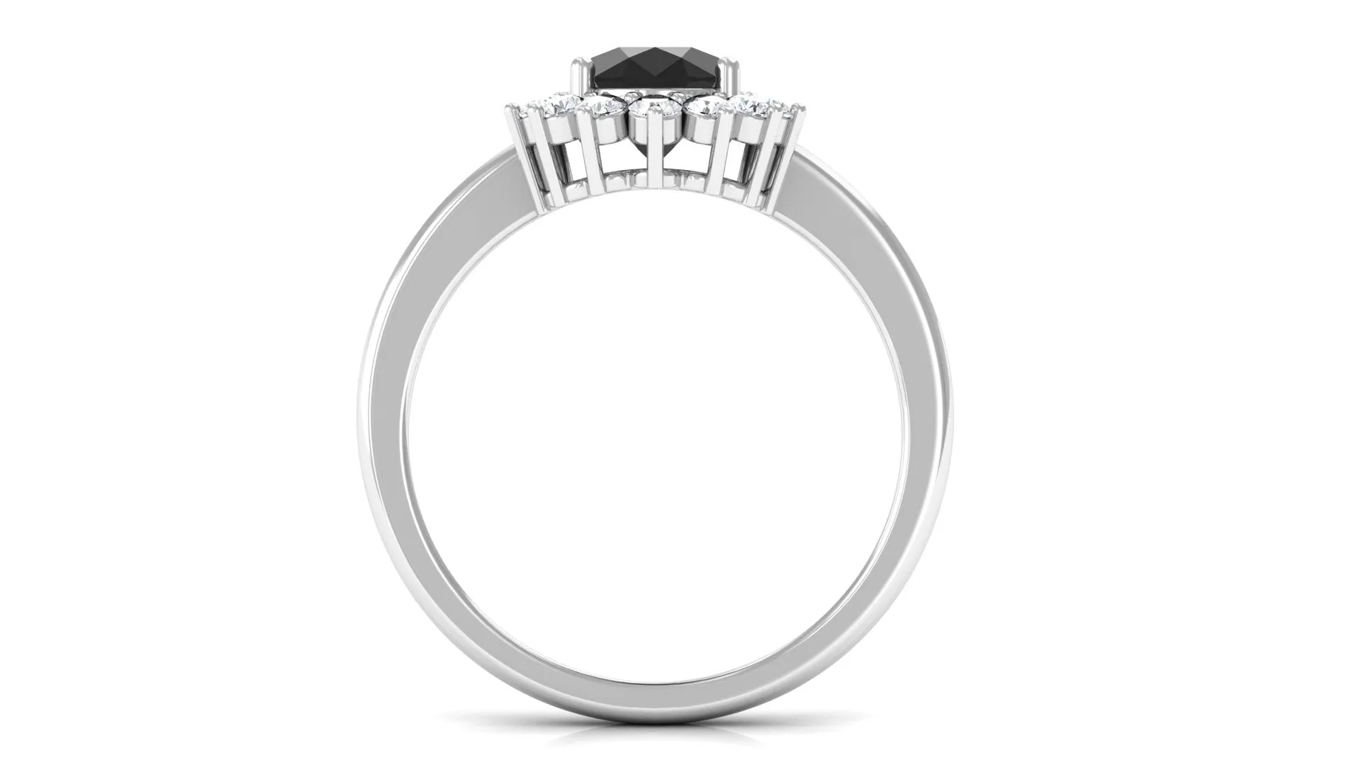 1 CT Princess Diana Inspired Oval Shape Black Spinel Engagement Ring Diamond Halo