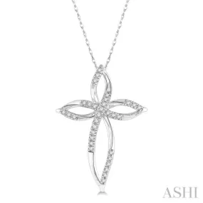 1/10 Ctw Twisted Cross Charm Round Cut Diamond Pendant With Chain in 10K White Gold