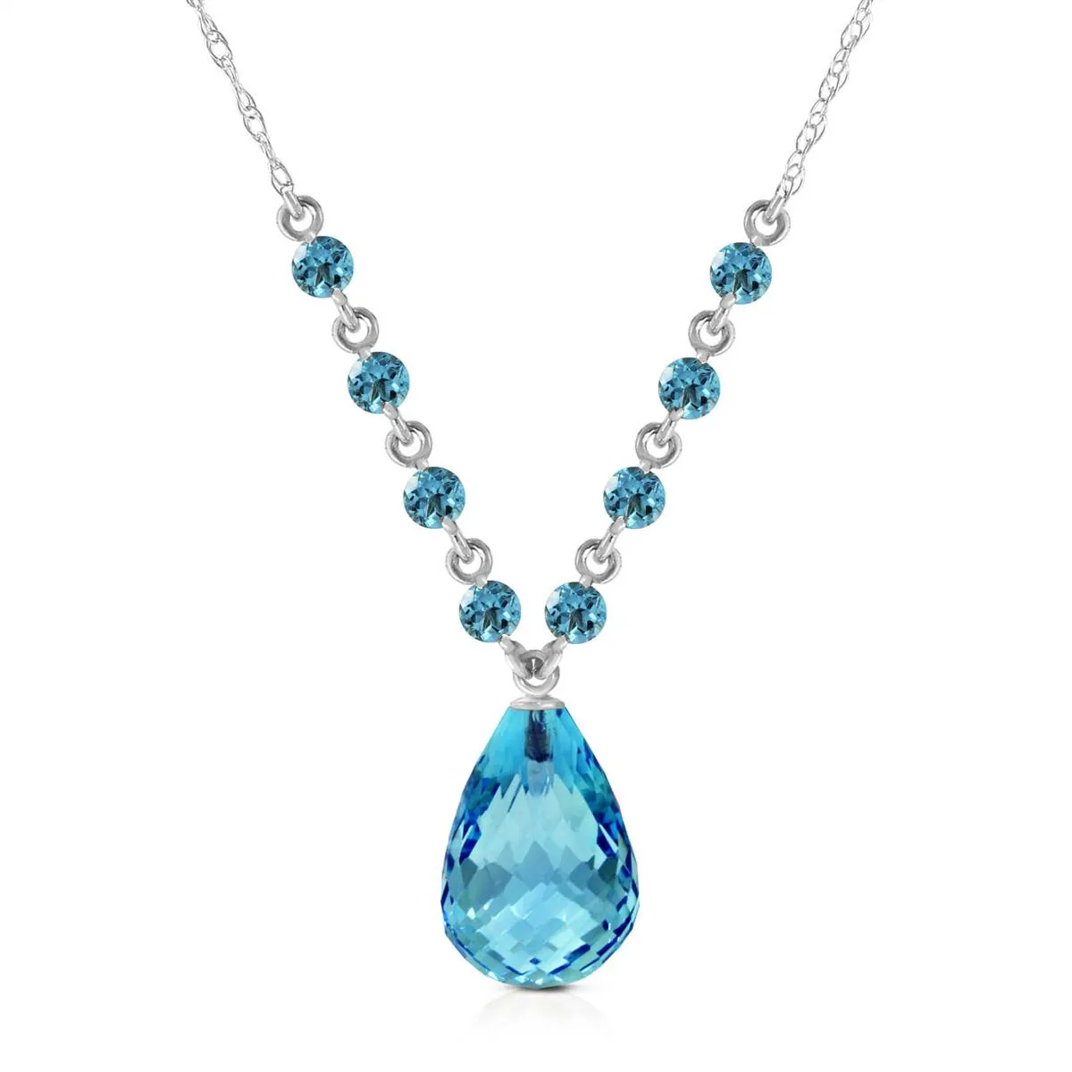 11.5 Carat 14K Solid White Gold Midstream Blue Topaz Necklace