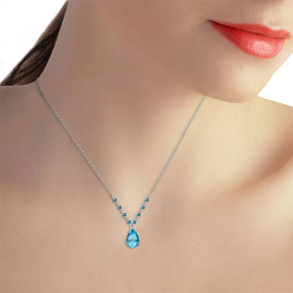 11.5 Carat 14K Solid White Gold Midstream Blue Topaz Necklace