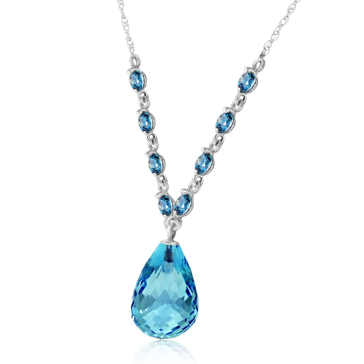 11.5 Carat 14K Solid White Gold Midstream Blue Topaz Necklace