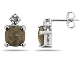 1.20 Carat Tw Smokey Quartz & Diamond Earrings In 10K White Gold