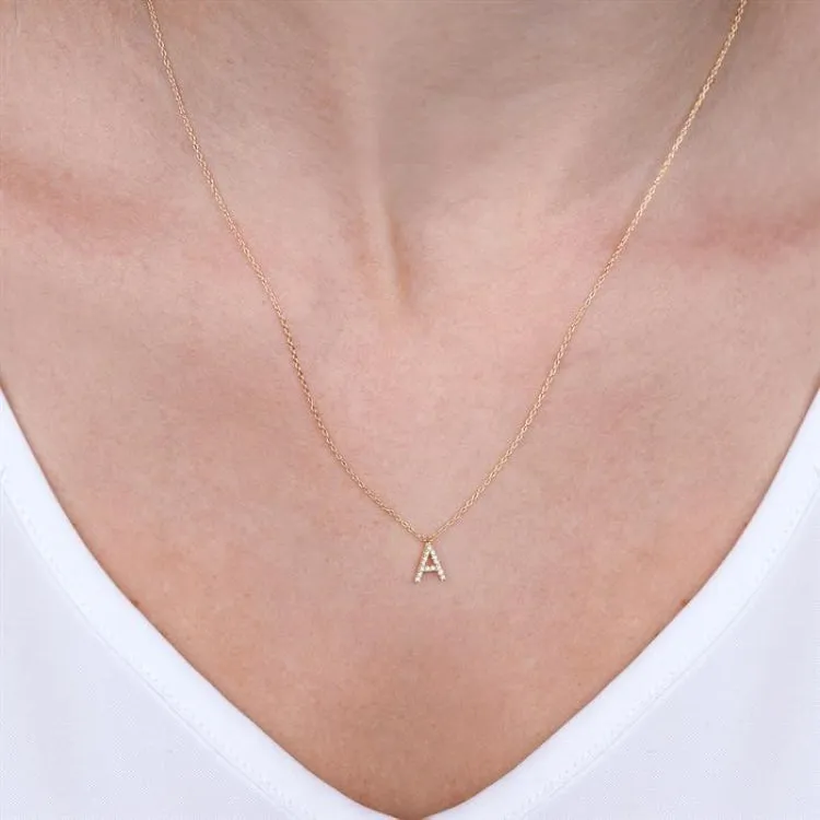 1/20 Ctw Initial 'H' Round Cut Diamond Pendant With Chain in 14K Yellow Gold