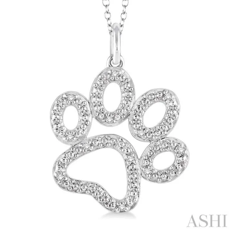 1/20 Ctw Round Cut Diamond Paw Pendant in Sterling Silver with Chain