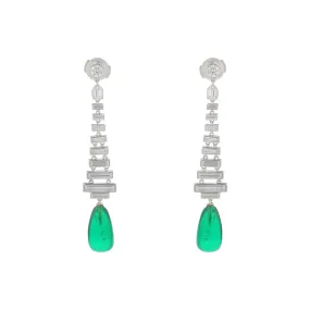 13.88Ct Emerald and 2.87Ct Diamond Tear Drop Earrings in Platinum