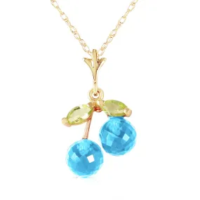 1.45 Carat 14K Solid Yellow Gold Fresh Cerise Blue Topaz Peridot Necklace