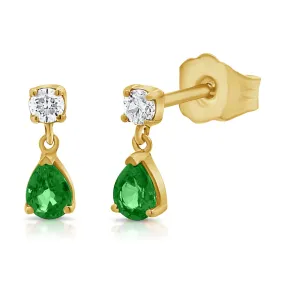 14K Gold Diamond & Emerald Drop Earrings