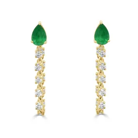 14K Gold Diamond and Emerald Earrings - 0.62ct