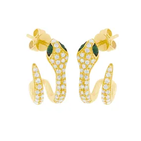 14K GOLD DIAMOND AND EMERALD SADIE SNAKE EARRINGS