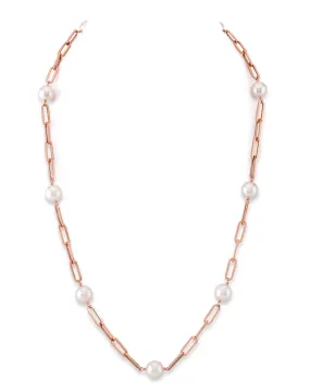 14K Gold Japanese Akoya Pearl & Chain Link Necklace