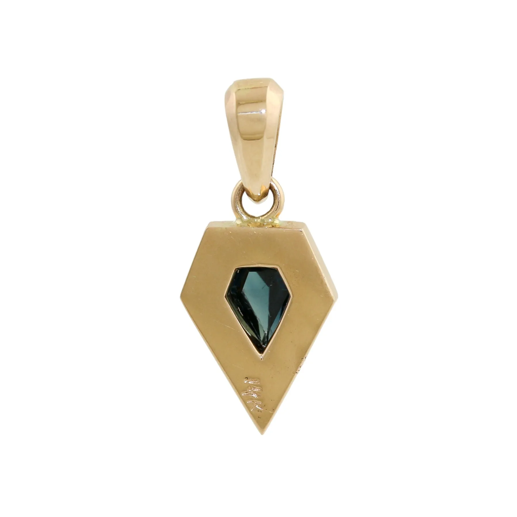 14K Gold x Teal Sapphire Art-Deco Arrowhead Sunburst Pendant