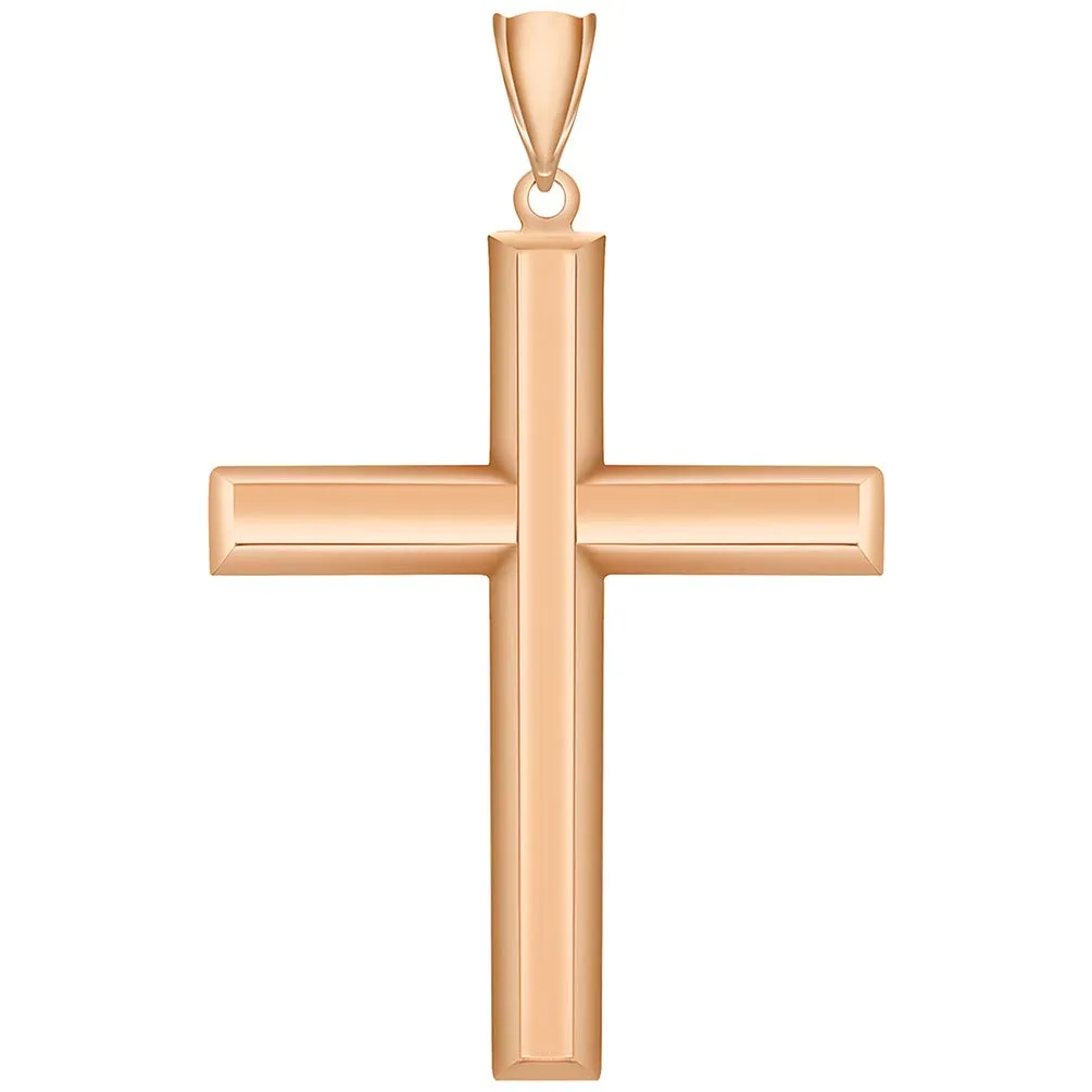 14k Rose Gold Plain & Simple Religious Cross Pendant with High Polish