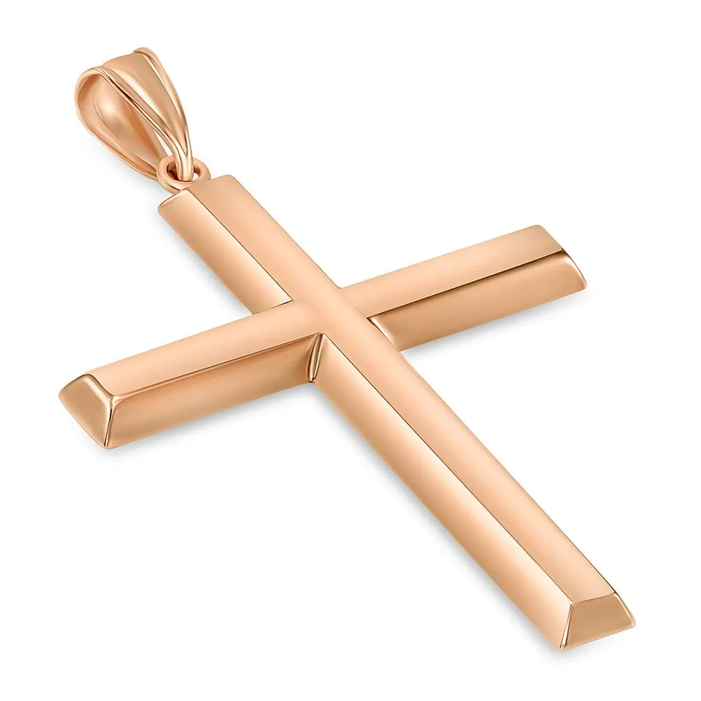 14k Rose Gold Plain & Simple Religious Cross Pendant with High Polish