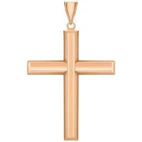 14k Rose Gold Plain & Simple Religious Cross Pendant with High Polish