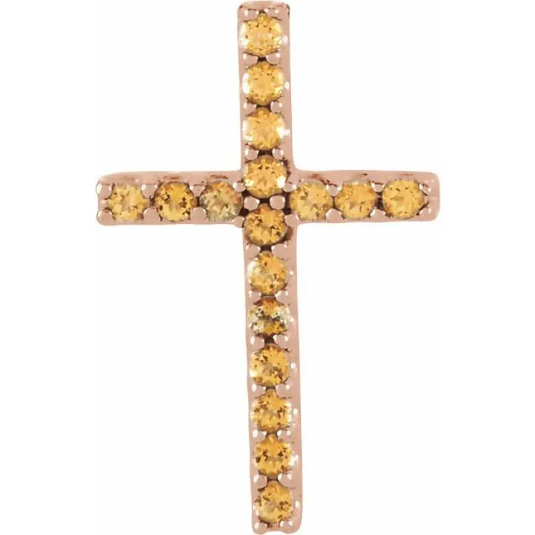 14K Rose Natural Yellow Sapphire Petite Cross Pendant