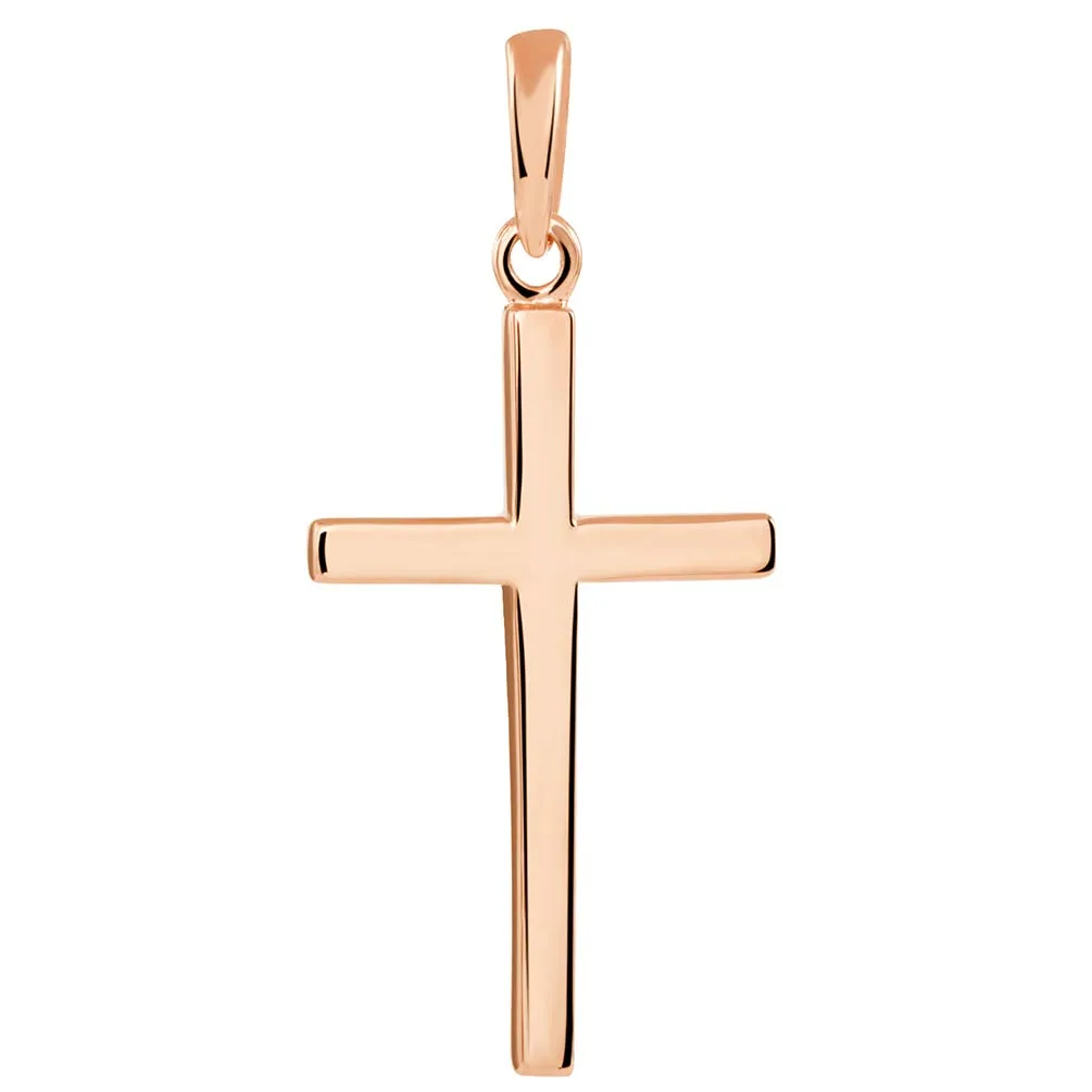 14k Solid Rose Gold Classic Plain Religious Cross Pendant Necklace