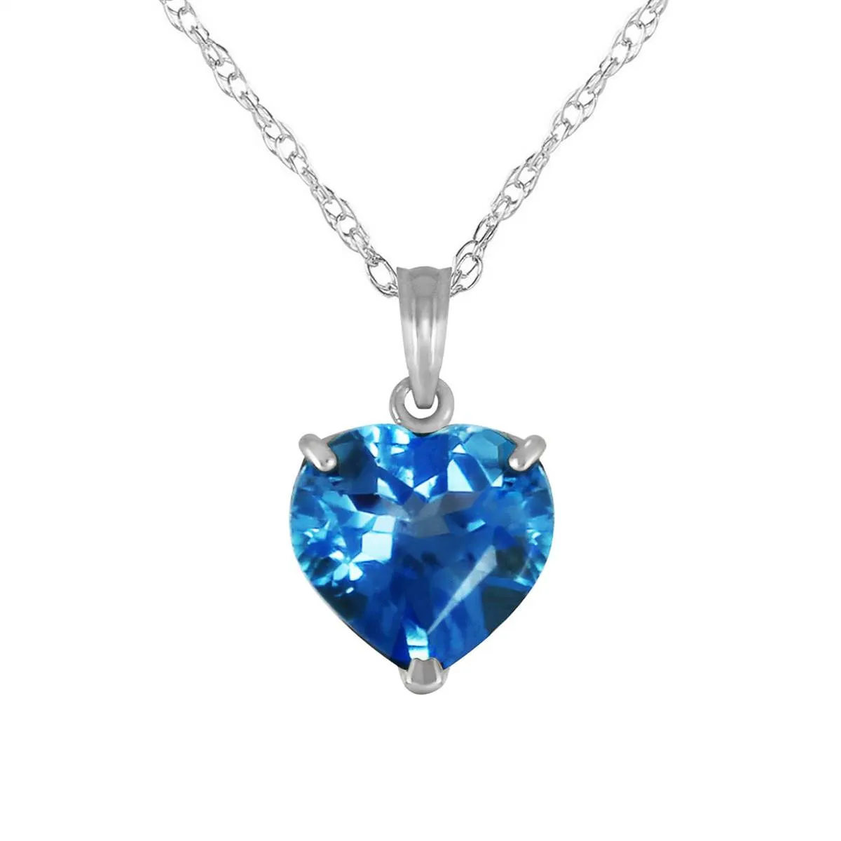 14K Solid White Gold Necklace w/ Natural 10mm Heart Blue Topaz