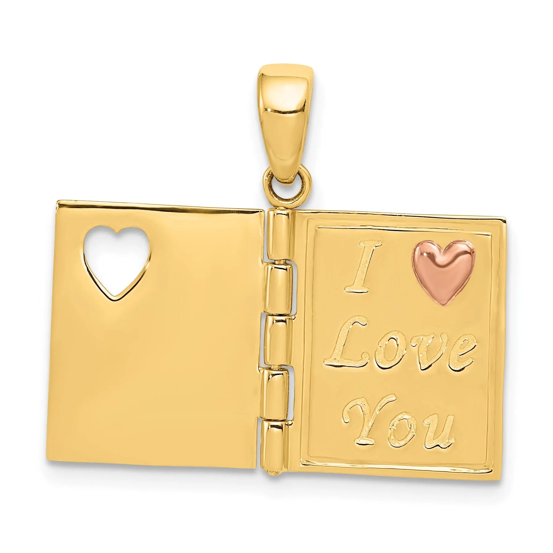 14K Two Tone Gold 3D Enameled Moveable SWEETHEART Book Pendant