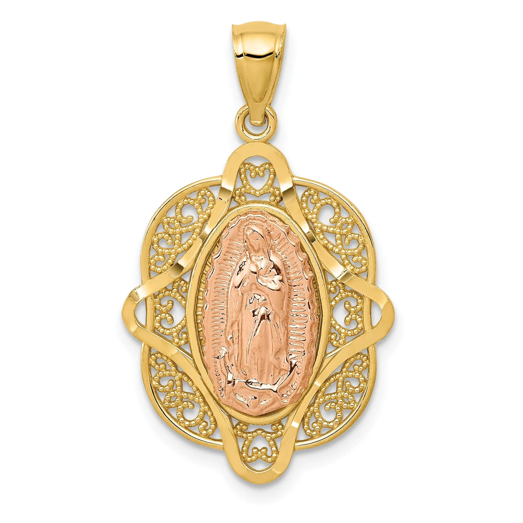 14k Two Tone Rose Gold Virgin Mary Pendant