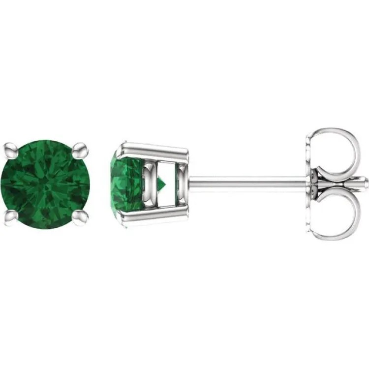 14K White 5 mm Natural Emerald Stud Earrings with Friction Post