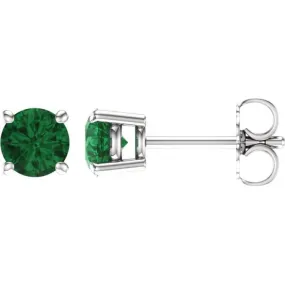 14K White 5 mm Natural Emerald Stud Earrings with Friction Post