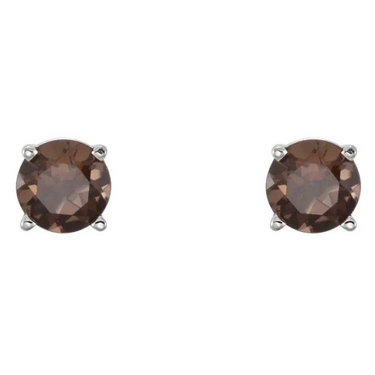 14K White 5 mm Natural Smoky Quartz Stud Earrings with Friction Post