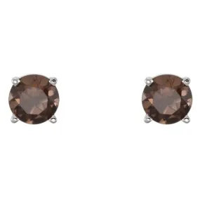 14K White 5 mm Natural Smoky Quartz Stud Earrings with Friction Post