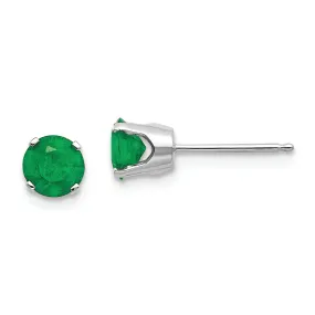 14k White Gold 5mm Emerald Stud Earrings