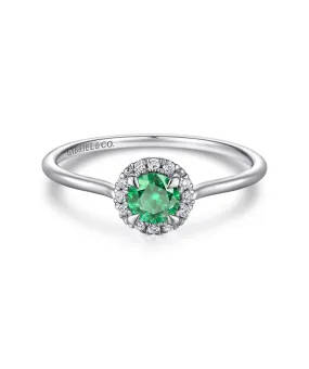 14K White Gold Emerald Diamond Halo Promise Ring