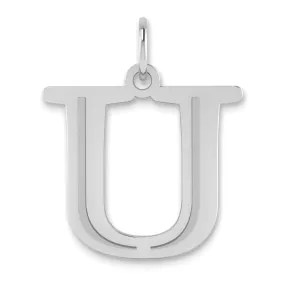 14k White Gold Etched Finish Block Letter U Initial Design Pendant