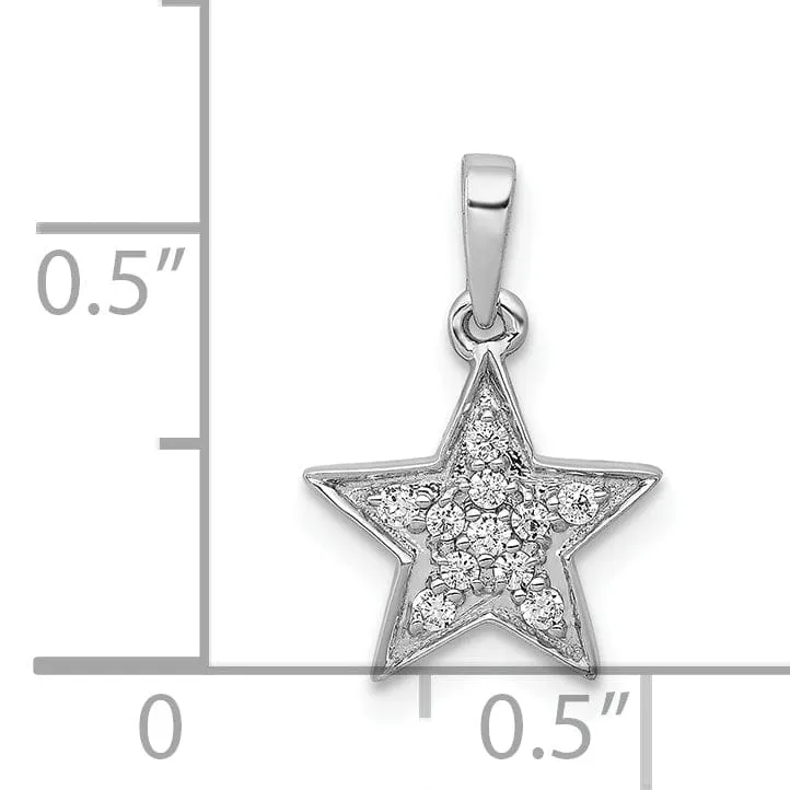 14k White Gold Open Back Polished Finish 1/10ct. Diamond Star Design Charm Pendant