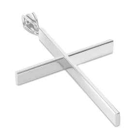 14K White Gold Plain Slender Large 4mm Thick Cross Pendant with High Polish