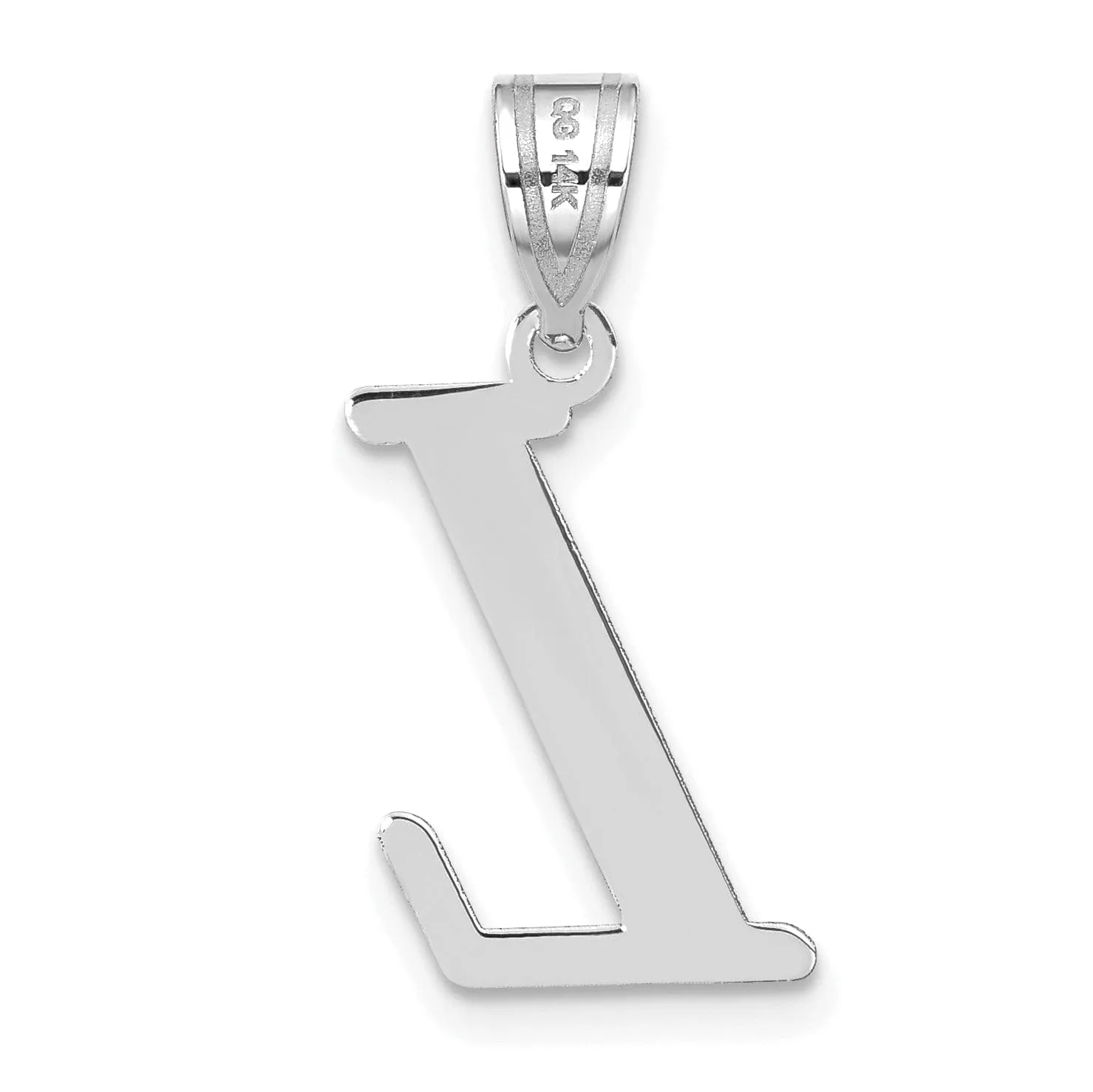 14k White Gold  Slanted Design Letter L Initial Charm Pendant