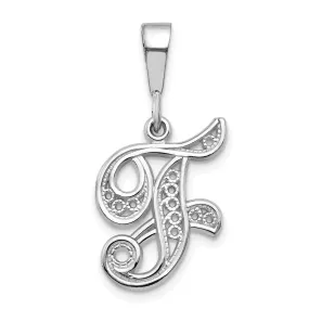 14K White GoldFancy Filigree Script Design Letter F Initial Pendant