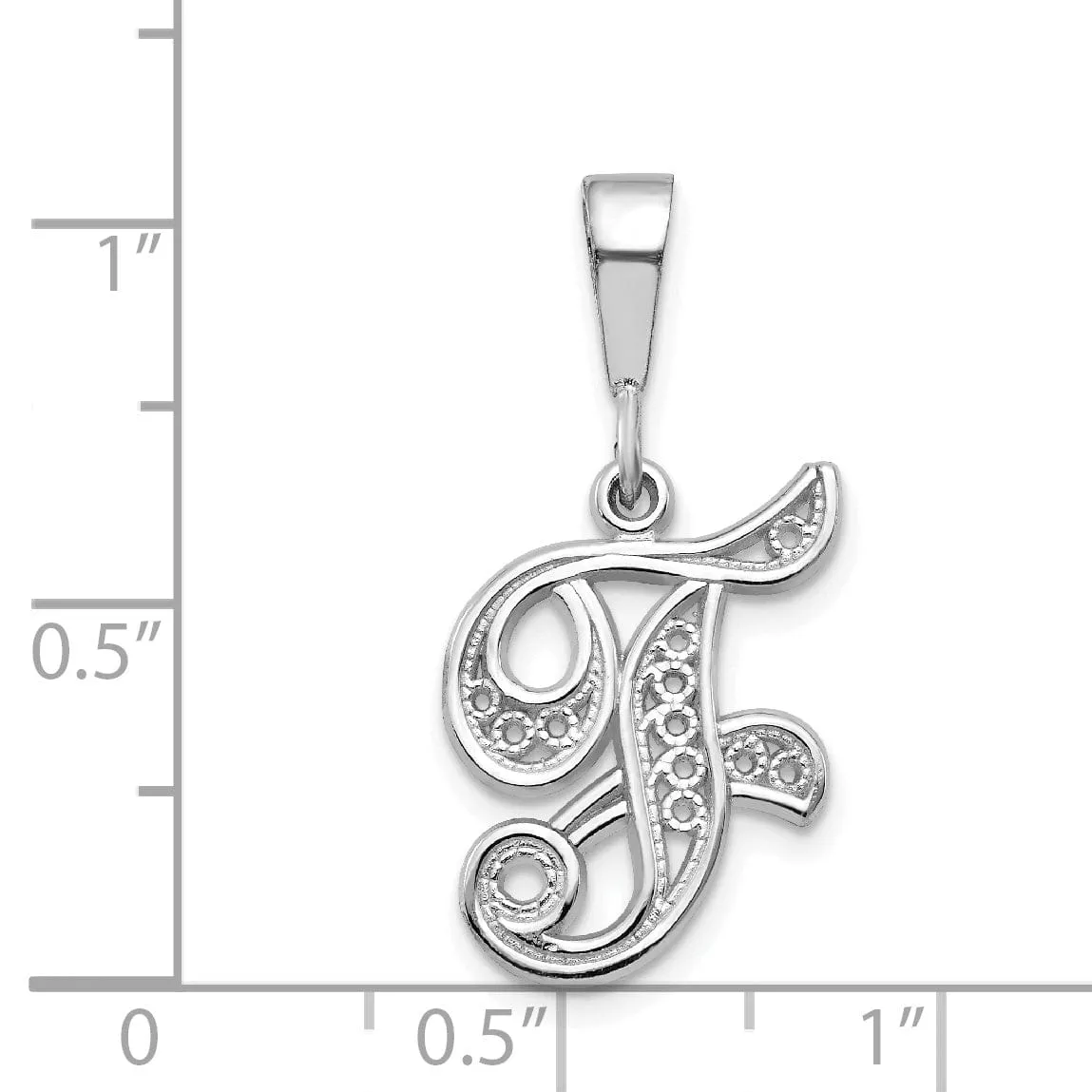 14K White GoldFancy Filigree Script Design Letter F Initial Pendant