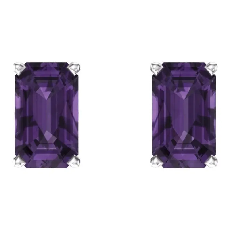 14K White Natural Amethyst Earrings