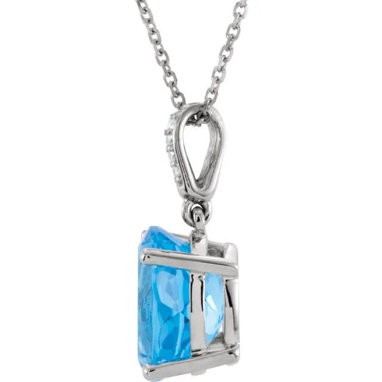 14K White Natural Swiss Blue Topaz & .03 CTW Natural Diamond 18" Necklace