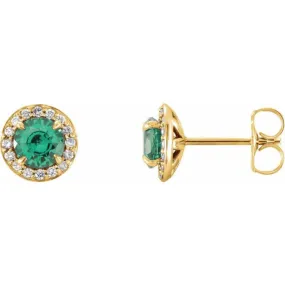 14K Yellow 5 mm Lab-Grown Emerald & 1/8 CTW Natural Diamond Earrings