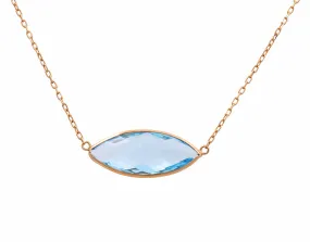 14K Yellow Gold Fashion Blue Topaz Women Necklace