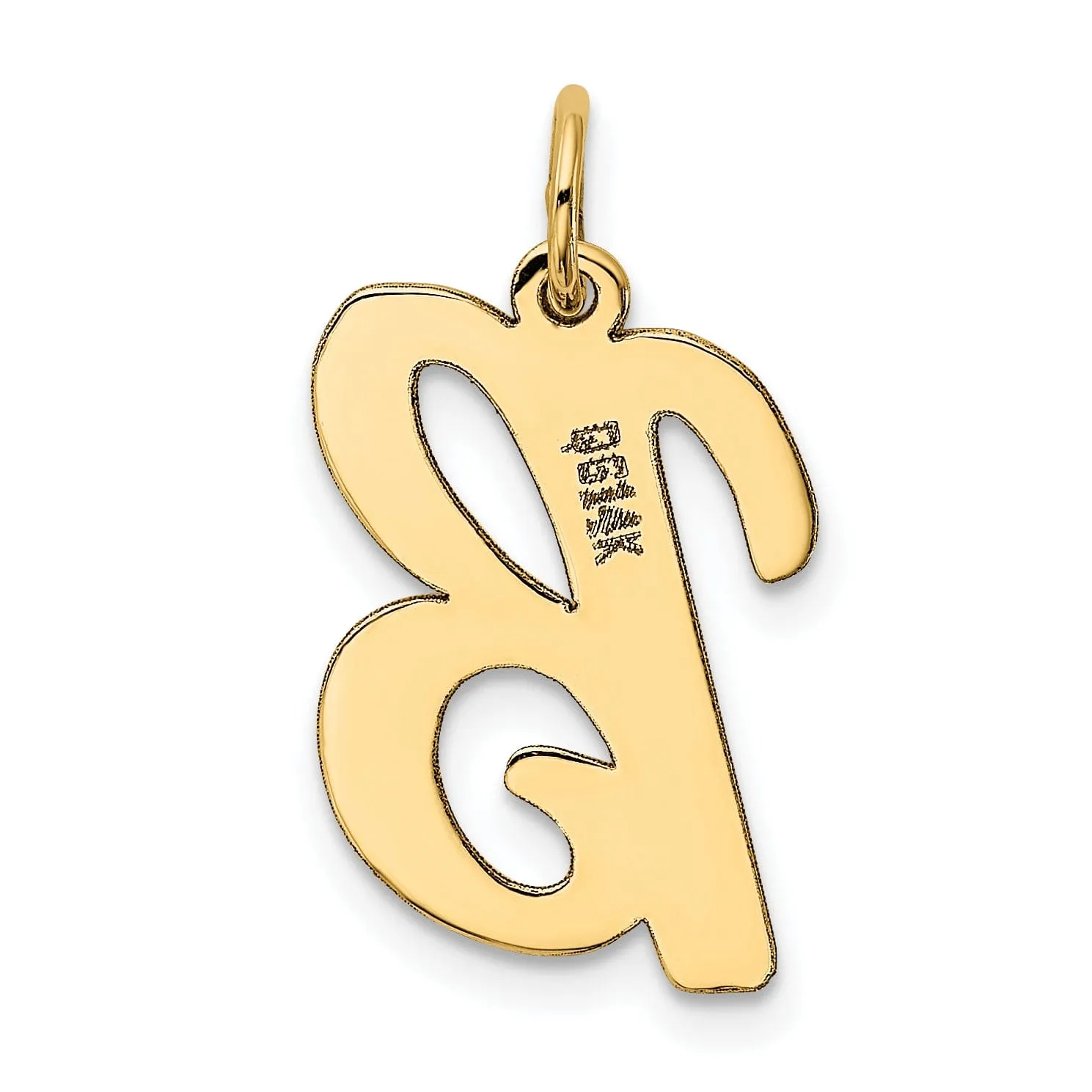 14K Yellow Gold Large Size Fancy Script Design Letter B Initial Pendant