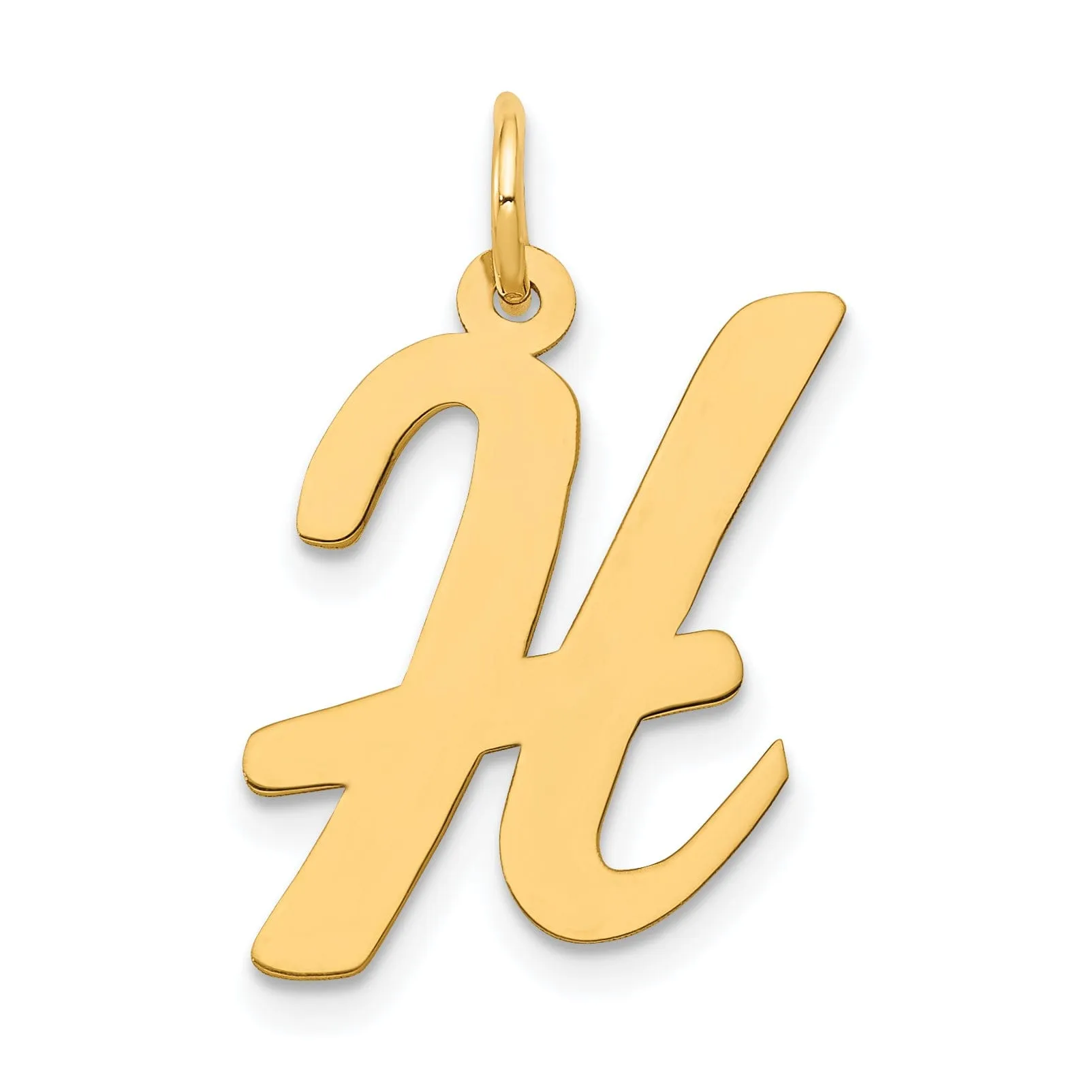 14K Yellow Gold Large Size Fancy Script Design Letter H Initial Pendant