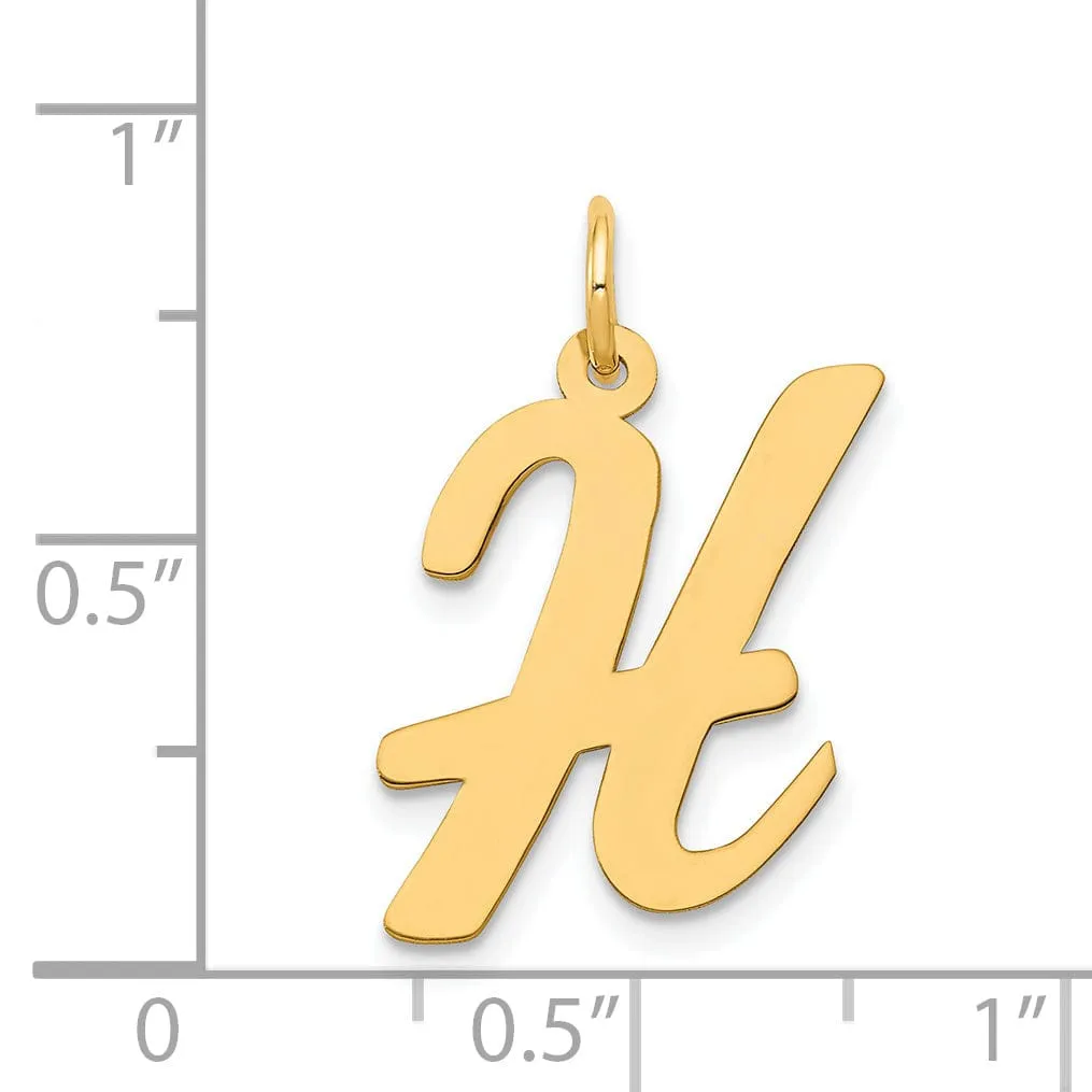 14K Yellow Gold Large Size Fancy Script Design Letter H Initial Pendant