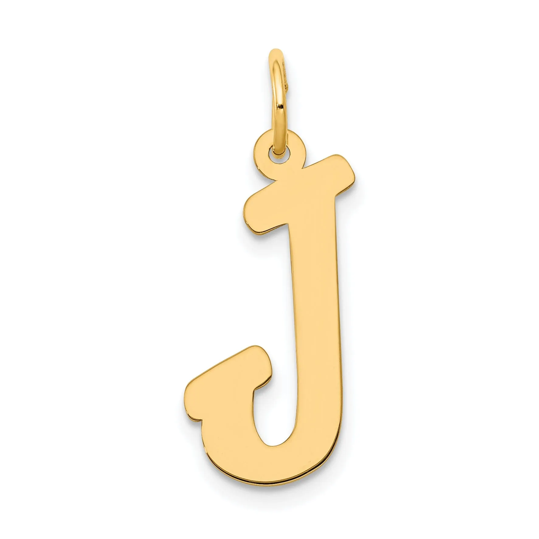 14K Yellow Gold Large Size Fancy Script Design Letter J Initial Pendant